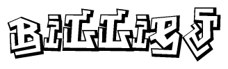 The clipart image depicts the word Billiej in a style reminiscent of graffiti. The letters are drawn in a bold, block-like script with sharp angles and a three-dimensional appearance.