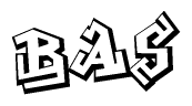 The image is a stylized representation of the letters Bas designed to mimic the look of graffiti text. The letters are bold and have a three-dimensional appearance, with emphasis on angles and shadowing effects.