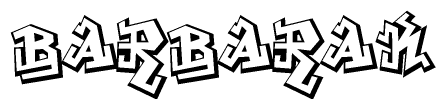 The image is a stylized representation of the letters Barbarak designed to mimic the look of graffiti text. The letters are bold and have a three-dimensional appearance, with emphasis on angles and shadowing effects.