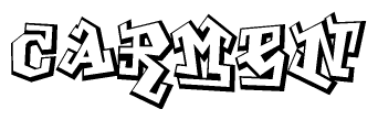 The image is a stylized representation of the letters Carmen designed to mimic the look of graffiti text. The letters are bold and have a three-dimensional appearance, with emphasis on angles and shadowing effects.
