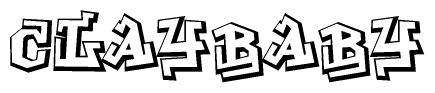 The clipart image depicts the word Claybaby in a style reminiscent of graffiti. The letters are drawn in a bold, block-like script with sharp angles and a three-dimensional appearance.