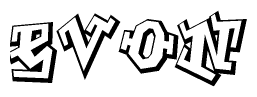 The clipart image depicts the word Evon in a style reminiscent of graffiti. The letters are drawn in a bold, block-like script with sharp angles and a three-dimensional appearance.