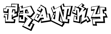 The image is a stylized representation of the letters Franky designed to mimic the look of graffiti text. The letters are bold and have a three-dimensional appearance, with emphasis on angles and shadowing effects.