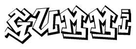 The image is a stylized representation of the letters Gummi designed to mimic the look of graffiti text. The letters are bold and have a three-dimensional appearance, with emphasis on angles and shadowing effects.