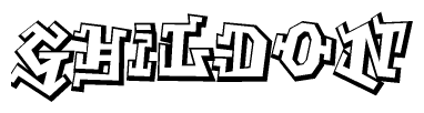 The clipart image depicts the word Ghildon in a style reminiscent of graffiti. The letters are drawn in a bold, block-like script with sharp angles and a three-dimensional appearance.