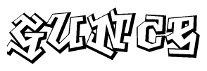 The image is a stylized representation of the letters Gunce designed to mimic the look of graffiti text. The letters are bold and have a three-dimensional appearance, with emphasis on angles and shadowing effects.