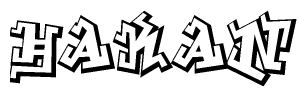 The clipart image depicts the word Hakan in a style reminiscent of graffiti. The letters are drawn in a bold, block-like script with sharp angles and a three-dimensional appearance.