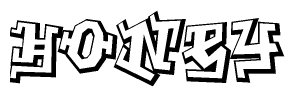 The image is a stylized representation of the letters Honey designed to mimic the look of graffiti text. The letters are bold and have a three-dimensional appearance, with emphasis on angles and shadowing effects.