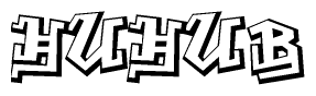 The clipart image depicts the word Huhub in a style reminiscent of graffiti. The letters are drawn in a bold, block-like script with sharp angles and a three-dimensional appearance.