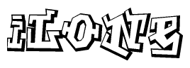 The clipart image depicts the word Ilone in a style reminiscent of graffiti. The letters are drawn in a bold, block-like script with sharp angles and a three-dimensional appearance.