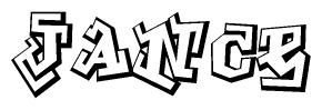 The clipart image depicts the word Jance in a style reminiscent of graffiti. The letters are drawn in a bold, block-like script with sharp angles and a three-dimensional appearance.