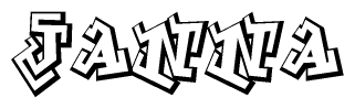 The clipart image depicts the word Janna in a style reminiscent of graffiti. The letters are drawn in a bold, block-like script with sharp angles and a three-dimensional appearance.