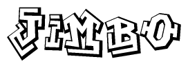 The clipart image depicts the word Jimbo in a style reminiscent of graffiti. The letters are drawn in a bold, block-like script with sharp angles and a three-dimensional appearance.