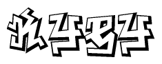The clipart image depicts the word Kyey in a style reminiscent of graffiti. The letters are drawn in a bold, block-like script with sharp angles and a three-dimensional appearance.