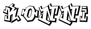 The image is a stylized representation of the letters Konni designed to mimic the look of graffiti text. The letters are bold and have a three-dimensional appearance, with emphasis on angles and shadowing effects.