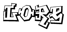 The clipart image depicts the word Lore in a style reminiscent of graffiti. The letters are drawn in a bold, block-like script with sharp angles and a three-dimensional appearance.