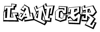The clipart image depicts the word Lancer in a style reminiscent of graffiti. The letters are drawn in a bold, block-like script with sharp angles and a three-dimensional appearance.