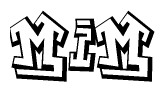The image is a stylized representation of the letters Mim designed to mimic the look of graffiti text. The letters are bold and have a three-dimensional appearance, with emphasis on angles and shadowing effects.