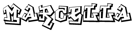 The clipart image depicts the word Marcella in a style reminiscent of graffiti. The letters are drawn in a bold, block-like script with sharp angles and a three-dimensional appearance.