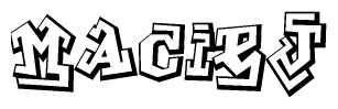 The clipart image depicts the word Maciej in a style reminiscent of graffiti. The letters are drawn in a bold, block-like script with sharp angles and a three-dimensional appearance.
