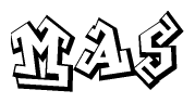 The clipart image depicts the word Mas in a style reminiscent of graffiti. The letters are drawn in a bold, block-like script with sharp angles and a three-dimensional appearance.