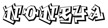 The image is a stylized representation of the letters Noneya designed to mimic the look of graffiti text. The letters are bold and have a three-dimensional appearance, with emphasis on angles and shadowing effects.