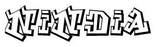 The clipart image depicts the word Nindia in a style reminiscent of graffiti. The letters are drawn in a bold, block-like script with sharp angles and a three-dimensional appearance.
