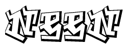 The clipart image depicts the word Neen in a style reminiscent of graffiti. The letters are drawn in a bold, block-like script with sharp angles and a three-dimensional appearance.