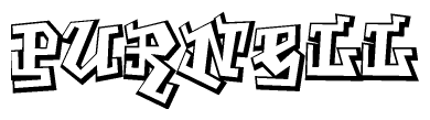 The clipart image depicts the word Purnell in a style reminiscent of graffiti. The letters are drawn in a bold, block-like script with sharp angles and a three-dimensional appearance.