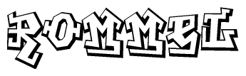 The image is a stylized representation of the letters Rommel designed to mimic the look of graffiti text. The letters are bold and have a three-dimensional appearance, with emphasis on angles and shadowing effects.