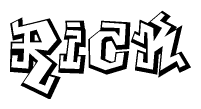 The image is a stylized representation of the letters Rick designed to mimic the look of graffiti text. The letters are bold and have a three-dimensional appearance, with emphasis on angles and shadowing effects.