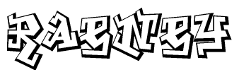 The image is a stylized representation of the letters Raeney designed to mimic the look of graffiti text. The letters are bold and have a three-dimensional appearance, with emphasis on angles and shadowing effects.