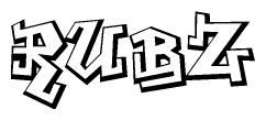 The image is a stylized representation of the letters Rubz designed to mimic the look of graffiti text. The letters are bold and have a three-dimensional appearance, with emphasis on angles and shadowing effects.