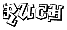The clipart image depicts the word Ruch in a style reminiscent of graffiti. The letters are drawn in a bold, block-like script with sharp angles and a three-dimensional appearance.