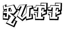 The image is a stylized representation of the letters Ruff designed to mimic the look of graffiti text. The letters are bold and have a three-dimensional appearance, with emphasis on angles and shadowing effects.