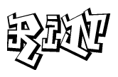 The image is a stylized representation of the letters Rin designed to mimic the look of graffiti text. The letters are bold and have a three-dimensional appearance, with emphasis on angles and shadowing effects.
