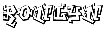 The clipart image depicts the word Ronlyn in a style reminiscent of graffiti. The letters are drawn in a bold, block-like script with sharp angles and a three-dimensional appearance.