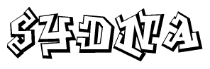The image is a stylized representation of the letters Sydna designed to mimic the look of graffiti text. The letters are bold and have a three-dimensional appearance, with emphasis on angles and shadowing effects.