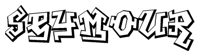 The image is a stylized representation of the letters Seymour designed to mimic the look of graffiti text. The letters are bold and have a three-dimensional appearance, with emphasis on angles and shadowing effects.