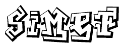 The image is a stylized representation of the letters Simef designed to mimic the look of graffiti text. The letters are bold and have a three-dimensional appearance, with emphasis on angles and shadowing effects.