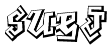 The clipart image depicts the word Suej in a style reminiscent of graffiti. The letters are drawn in a bold, block-like script with sharp angles and a three-dimensional appearance.