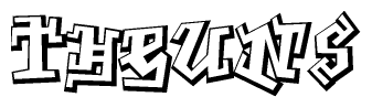 The clipart image depicts the word Theuns in a style reminiscent of graffiti. The letters are drawn in a bold, block-like script with sharp angles and a three-dimensional appearance.