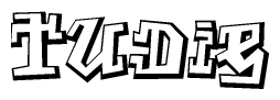 The clipart image depicts the word Tudie in a style reminiscent of graffiti. The letters are drawn in a bold, block-like script with sharp angles and a three-dimensional appearance.