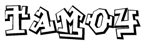 The image is a stylized representation of the letters Tamoy designed to mimic the look of graffiti text. The letters are bold and have a three-dimensional appearance, with emphasis on angles and shadowing effects.