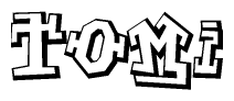 The clipart image depicts the word Tomi in a style reminiscent of graffiti. The letters are drawn in a bold, block-like script with sharp angles and a three-dimensional appearance.