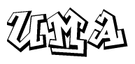 The clipart image depicts the word Uma in a style reminiscent of graffiti. The letters are drawn in a bold, block-like script with sharp angles and a three-dimensional appearance.