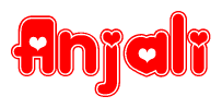 The image displays the word Anjali written in a stylized red font with hearts inside the letters.