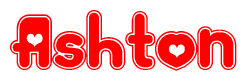 The image displays the word Ashton written in a stylized red font with hearts inside the letters.