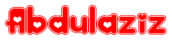 The image displays the word Abdulaziz written in a stylized red font with hearts inside the letters.