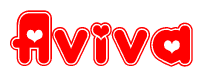 The image displays the word Aviva written in a stylized red font with hearts inside the letters.